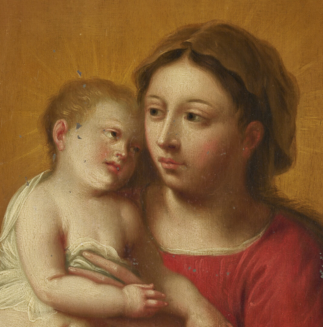 Lot 128: Antwerp School 17th C. Madonna & Child with St. John the Baptist, Ex-Sothebys