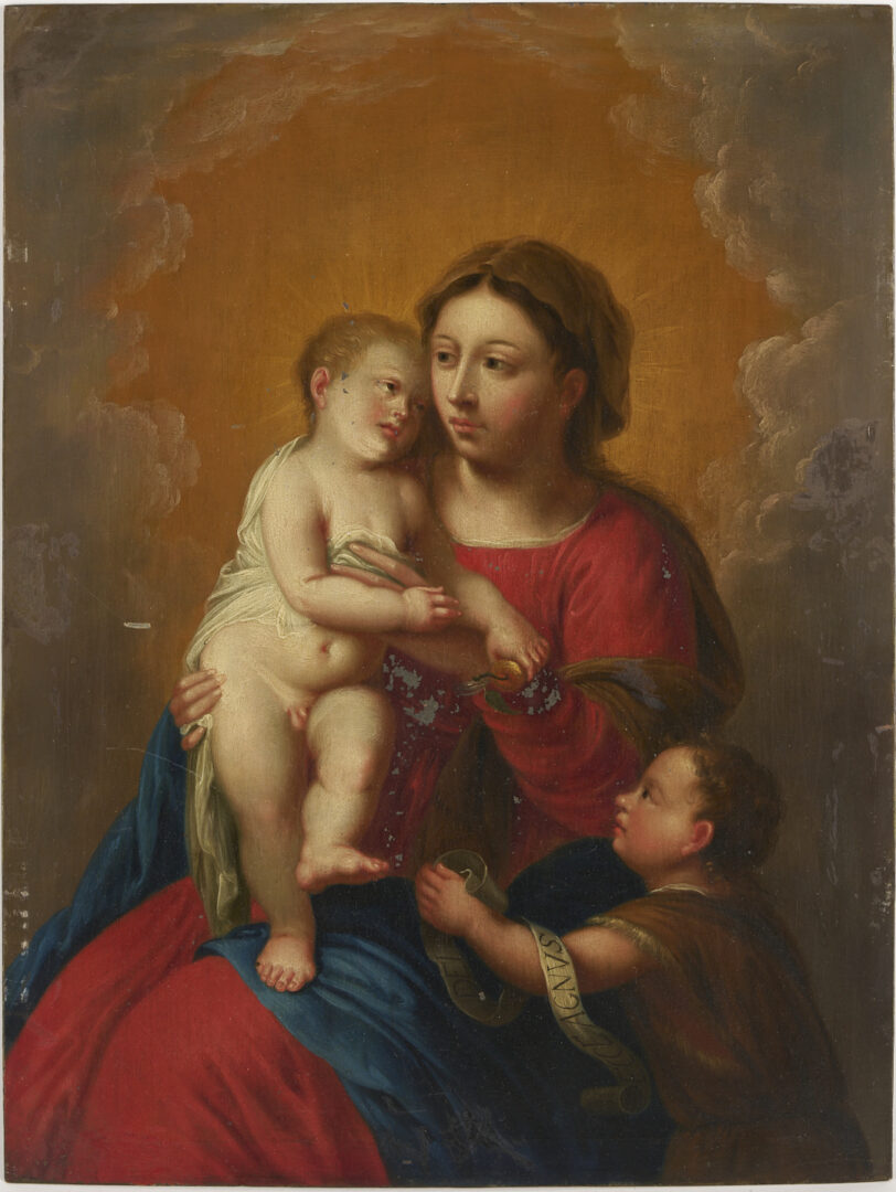 Lot 128: Antwerp School 17th C. Madonna & Child with St. John the Baptist, Ex-Sothebys