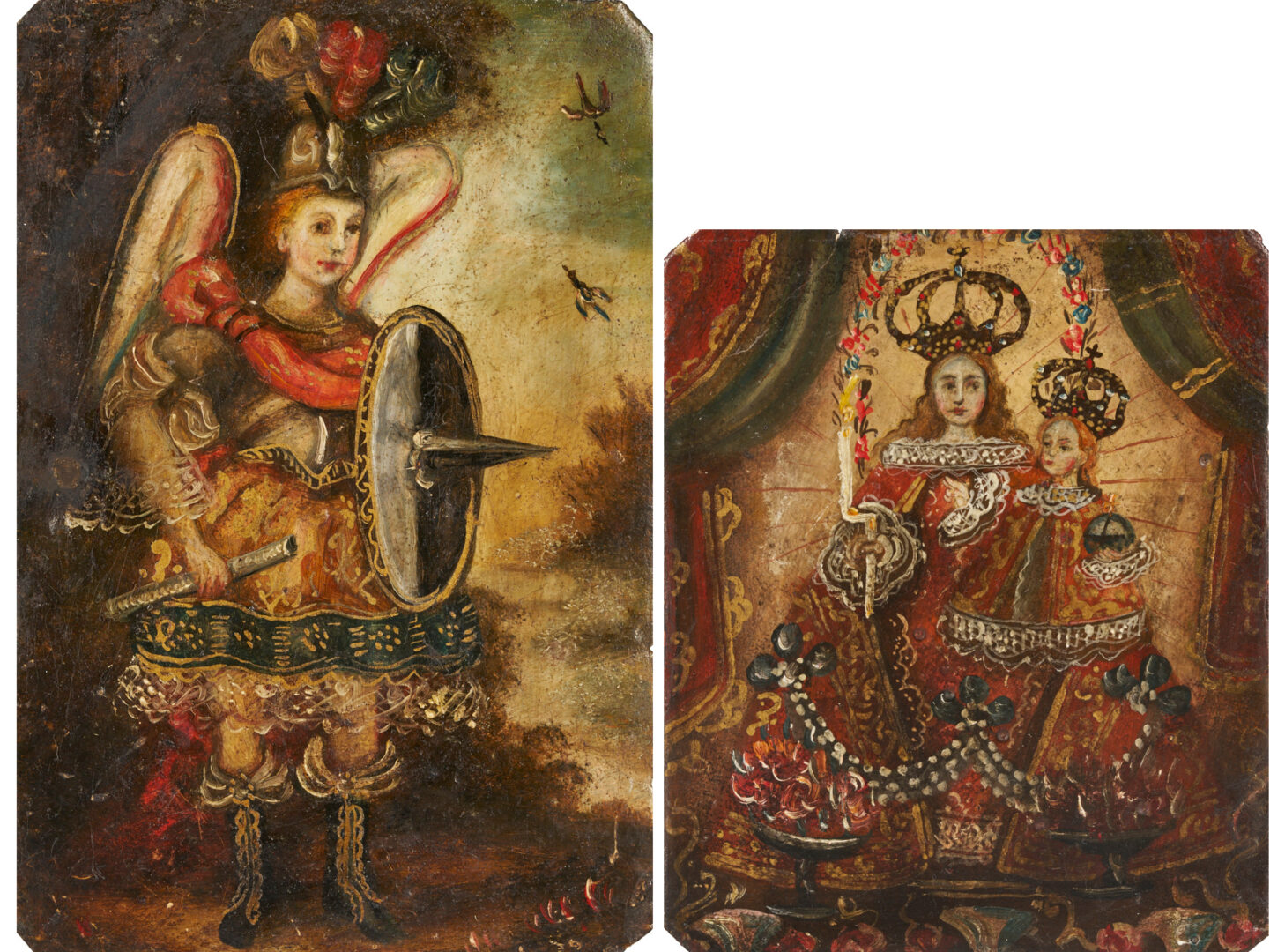 Lot 131: 2 Spanish Colonial Cuzco School Paintings on Metal