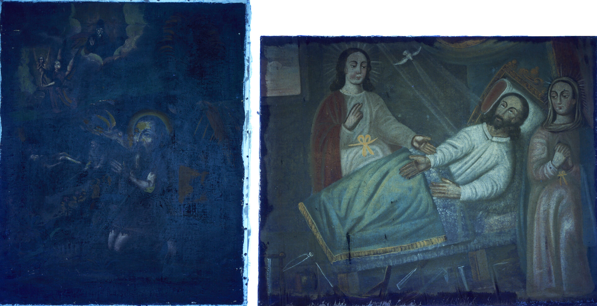 Lot 133: 2 Spanish Colonial Cuzco School Paintings, John the Baptist & Death of Joseph