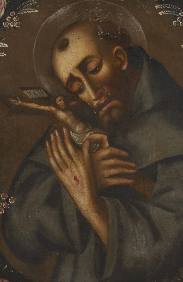 Lot 134: Spanish Colonial Cuzco School Painting, St. Francis of Assisi