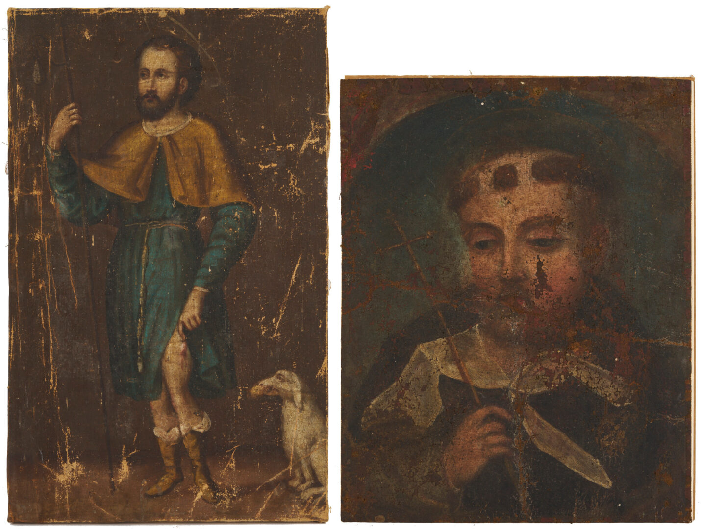 Lot 135: 2 Spanish Colonial Cuzco School Religious Paintings