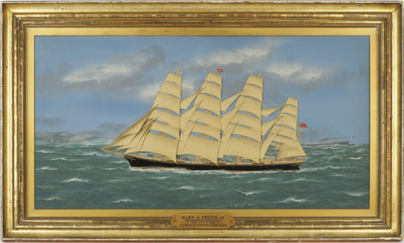 Lot 139: Thomas Willis Oil & Silk Marine Picture, The Mary J. Freeman