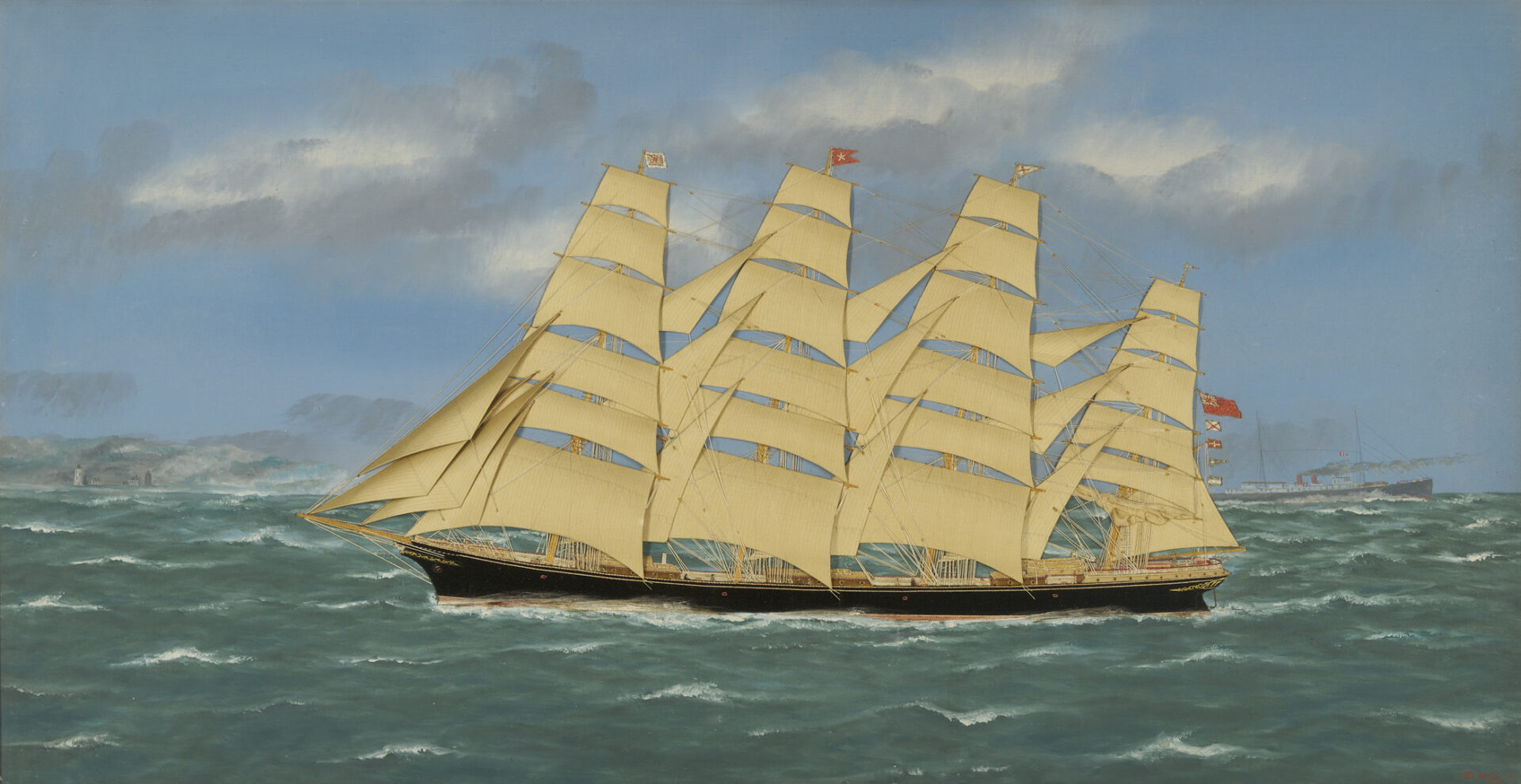 Lot 139: Thomas Willis Oil & Silk Marine Picture, The Mary J. Freeman