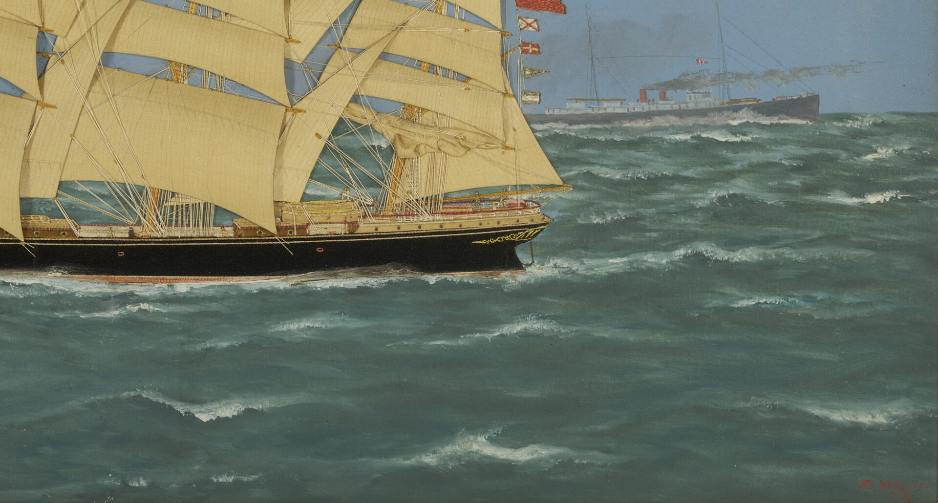 Lot 139: Thomas Willis Oil & Silk Marine Picture, The Mary J. Freeman