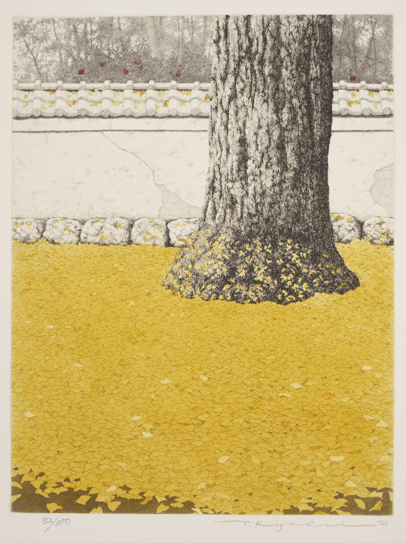 Lot 13: Large Tanaka Ryohei Color Etching, Gingko Carpet