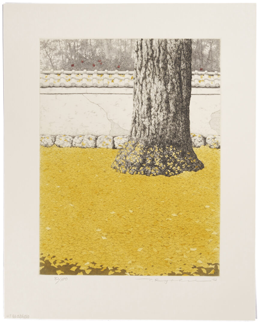 Lot 13: Large Tanaka Ryohei Color Etching, Gingko Carpet