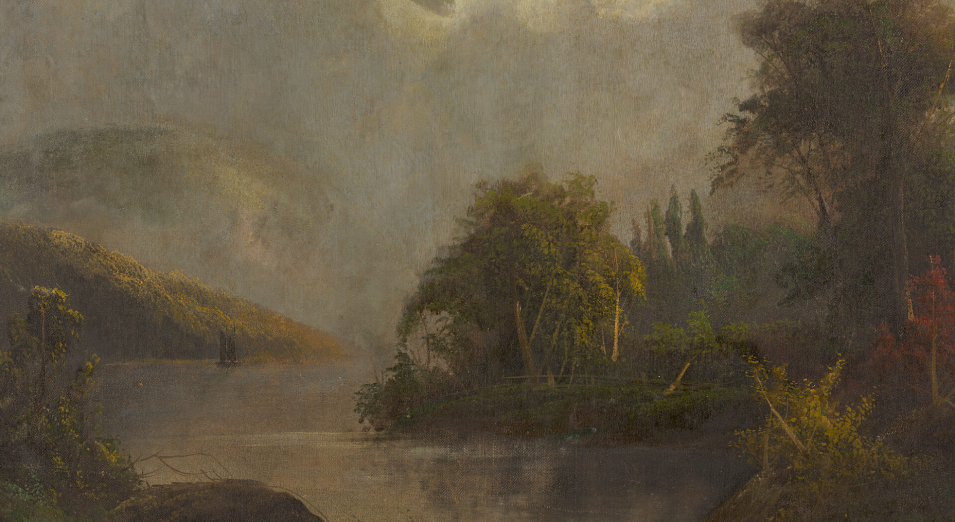 Lot 140: Ralph Blakelock O/C Hudson River Landscape, Up The Hudson