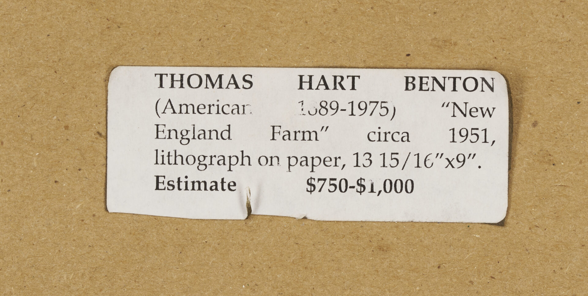 Lot 143: Scarce Thomas Hart Benton Signed Lithograph, New England Farm