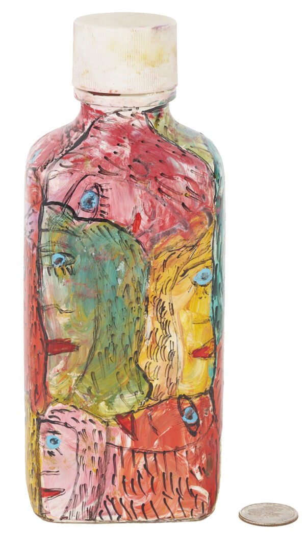 Lot 153: Howard Finster Painted Glass Bottle