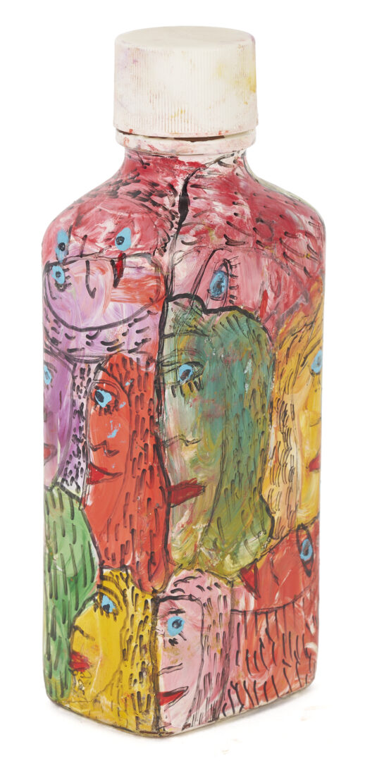 Lot 153: Howard Finster Painted Glass Bottle