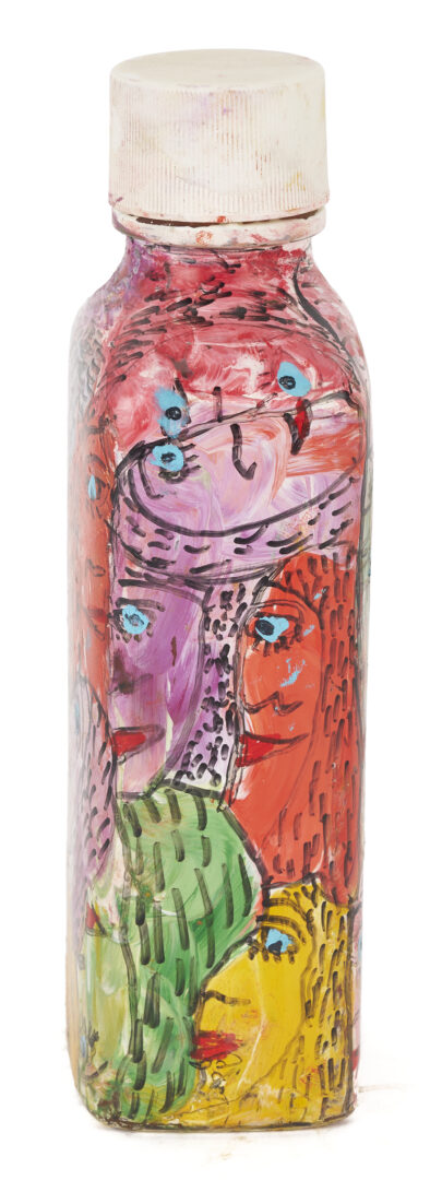 Lot 153: Howard Finster Painted Glass Bottle