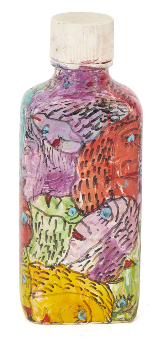 Lot 153: Howard Finster Painted Glass Bottle