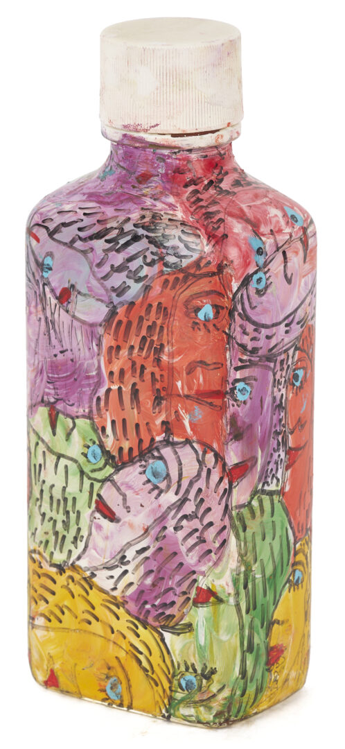 Lot 153: Howard Finster Painted Glass Bottle