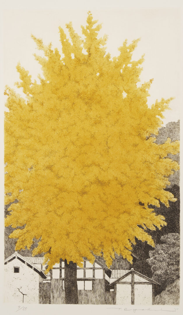 Lot 16: Scarce Tanaka Ryohei Large Color Etching, Big Ginko Tree