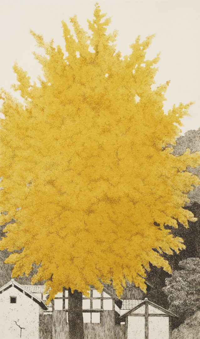 Lot 16: Scarce Tanaka Ryohei Large Color Etching, Big Ginko Tree