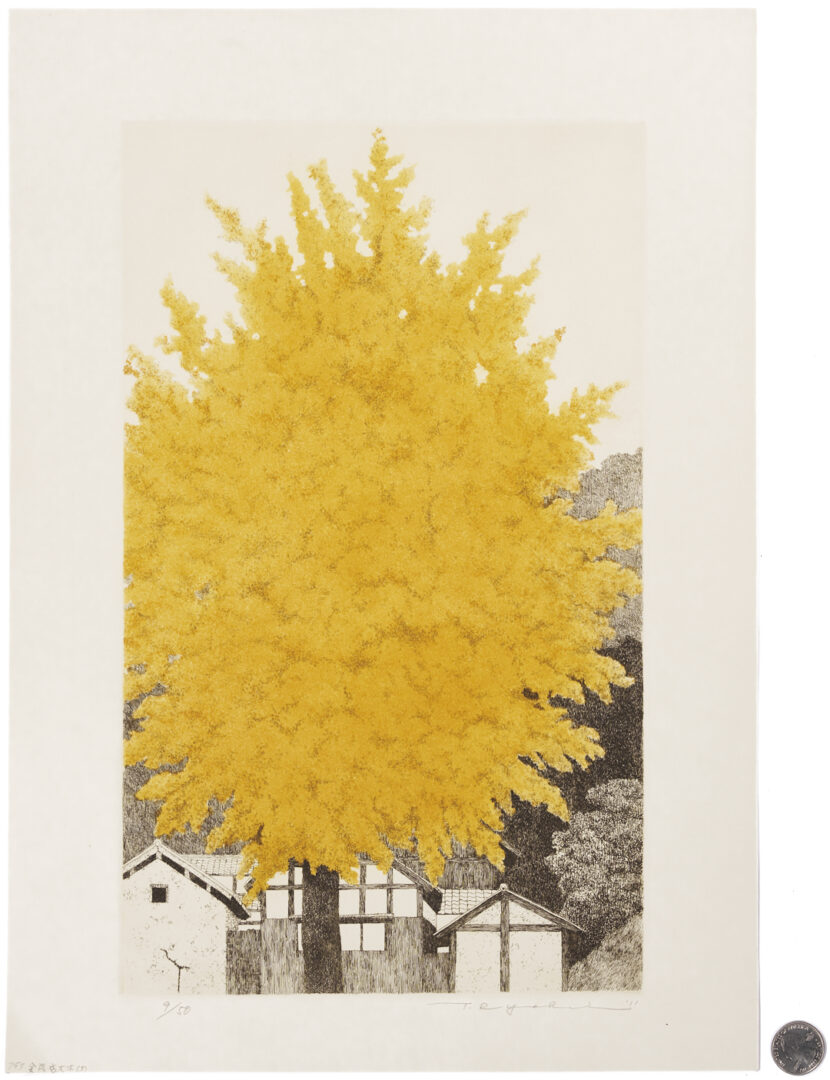 Lot 16: Scarce Tanaka Ryohei Large Color Etching, Big Ginko Tree