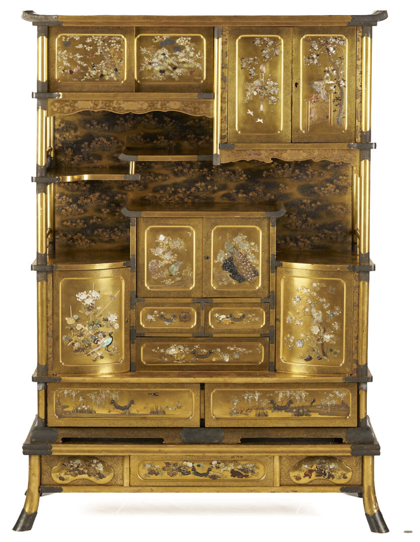 Lot 17: Japanese Meiji Shibayama Style Lacquered & Inlaid Shodana Cabinet