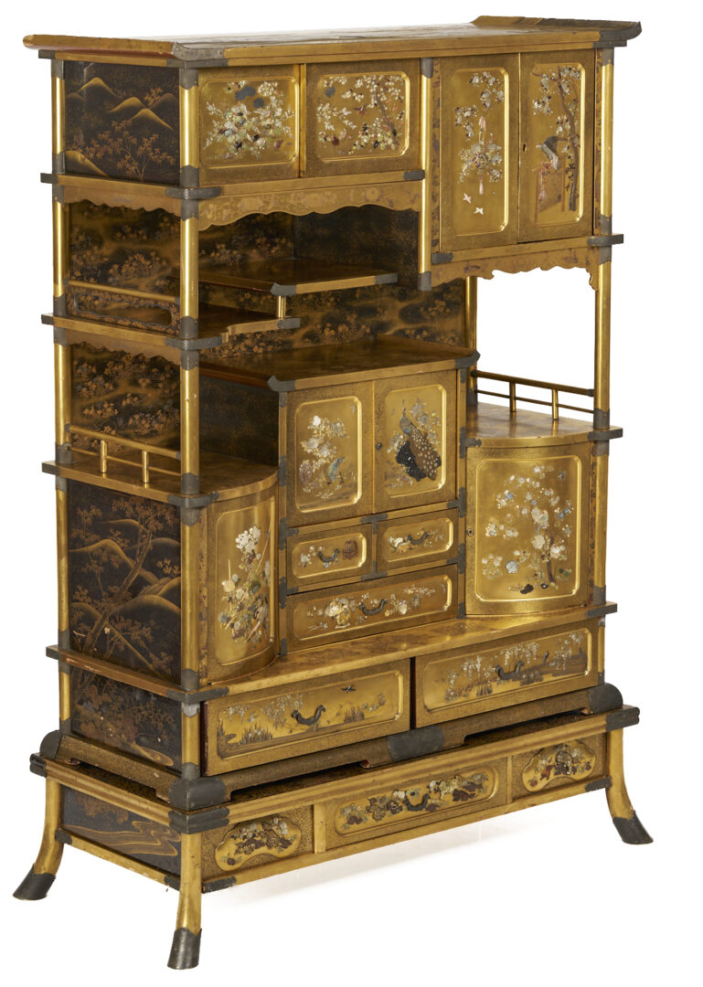 Lot 17: Japanese Meiji Shibayama Style Lacquered & Inlaid Shodana Cabinet