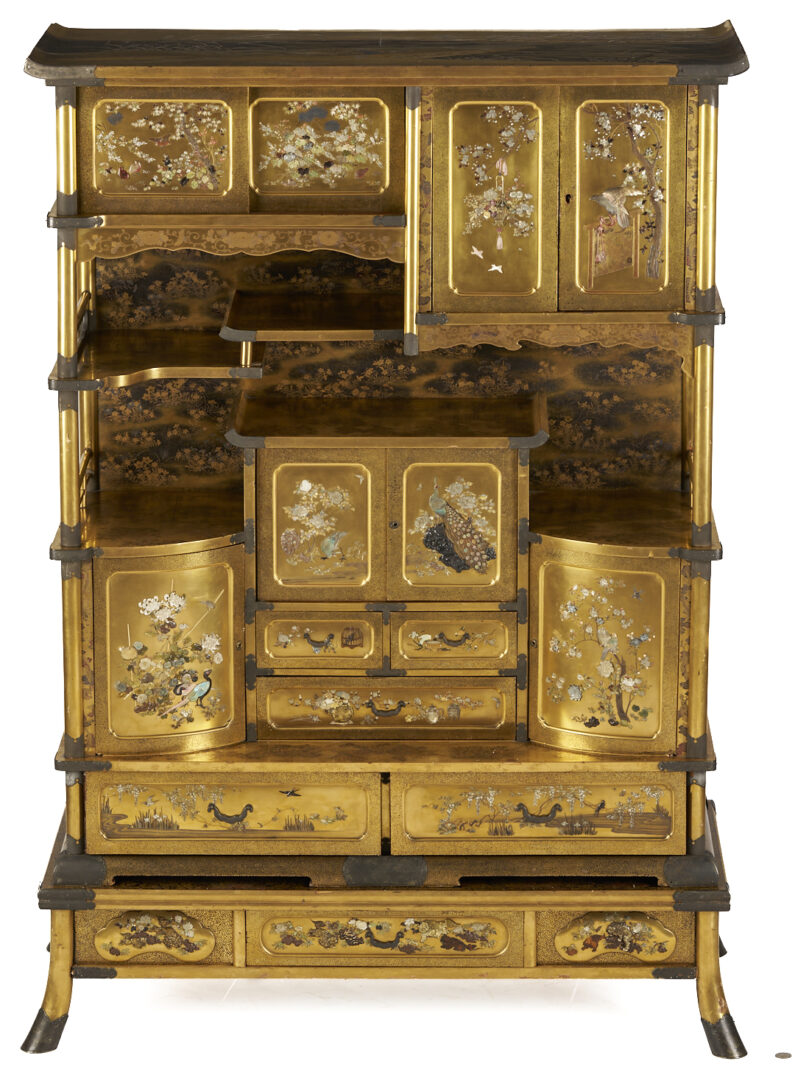 Lot 17: Japanese Meiji Shibayama Style Lacquered & Inlaid Shodana Cabinet