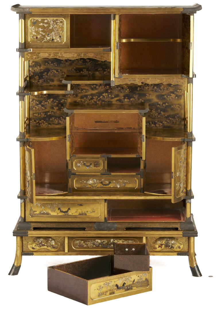 Lot 17: Japanese Meiji Shibayama Style Lacquered & Inlaid Shodana Cabinet