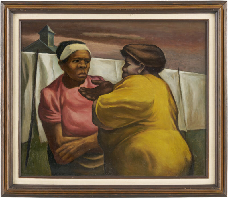 Lot 184: Meyer Wolfe Oil on Board, The Conversation, Exhibited