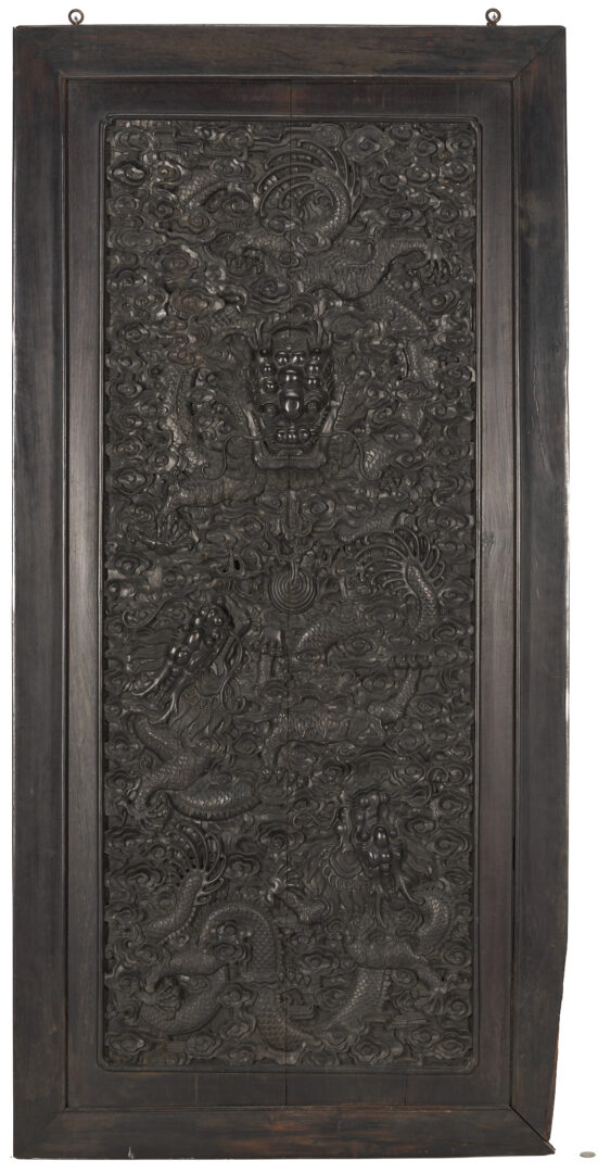 Lot 18: Large Qing Chinese Imperial Dragon Relief Carved Door