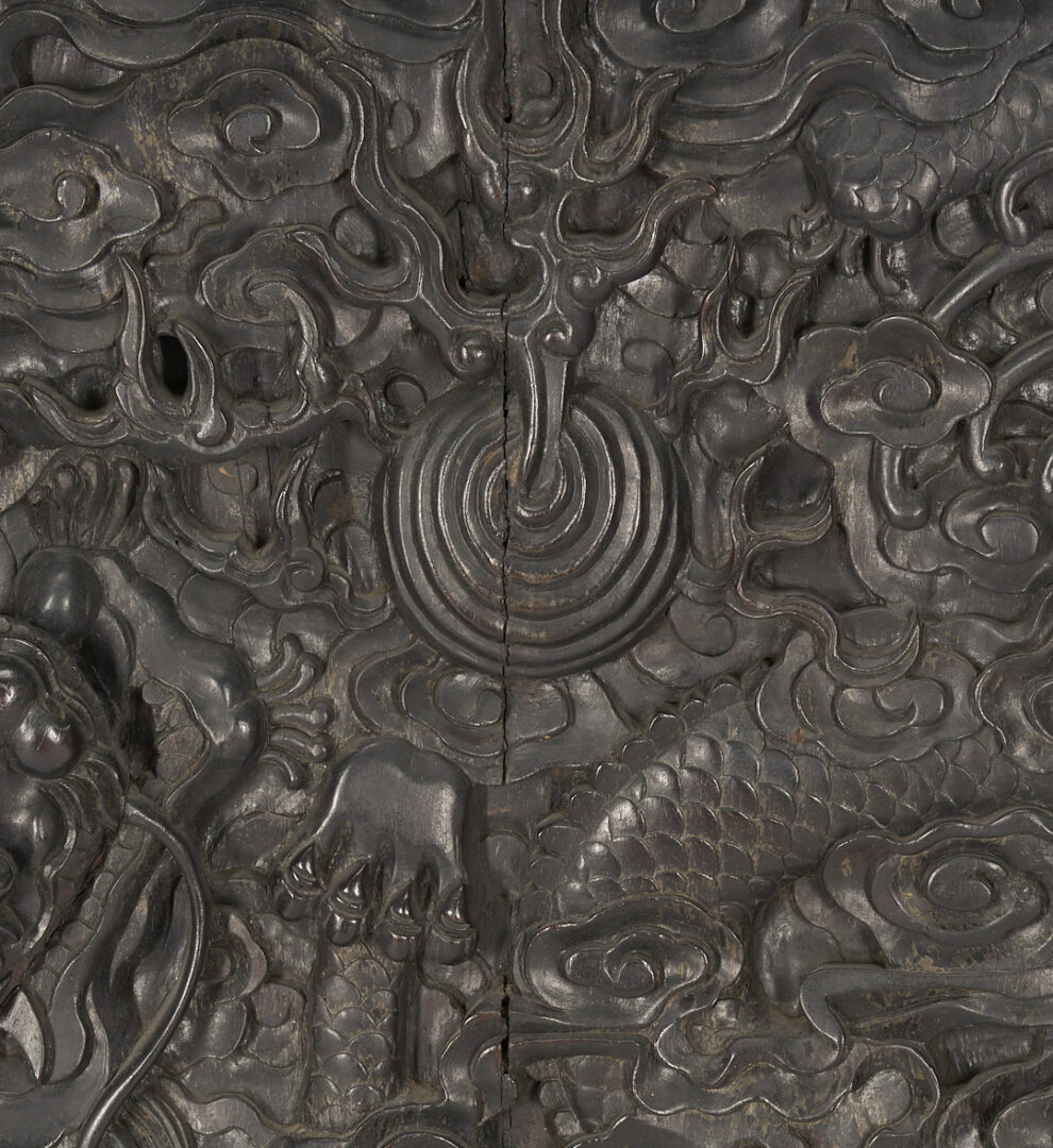 Lot 18: Large Qing Chinese Imperial Dragon Relief Carved Door