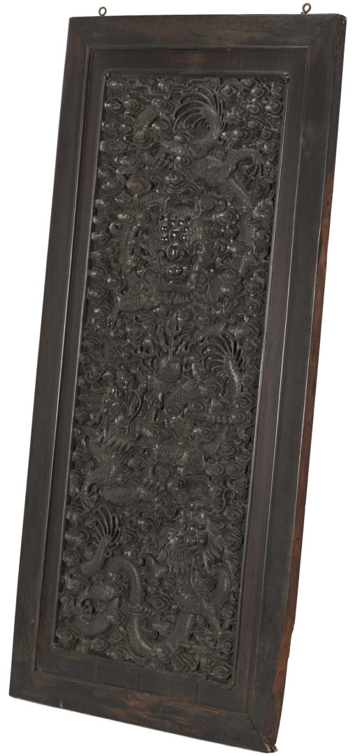 Lot 18: Large Qing Chinese Imperial Dragon Relief Carved Door