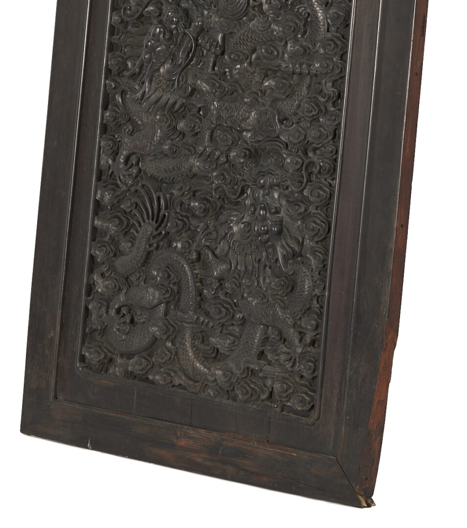 Lot 18: Large Qing Chinese Imperial Dragon Relief Carved Door