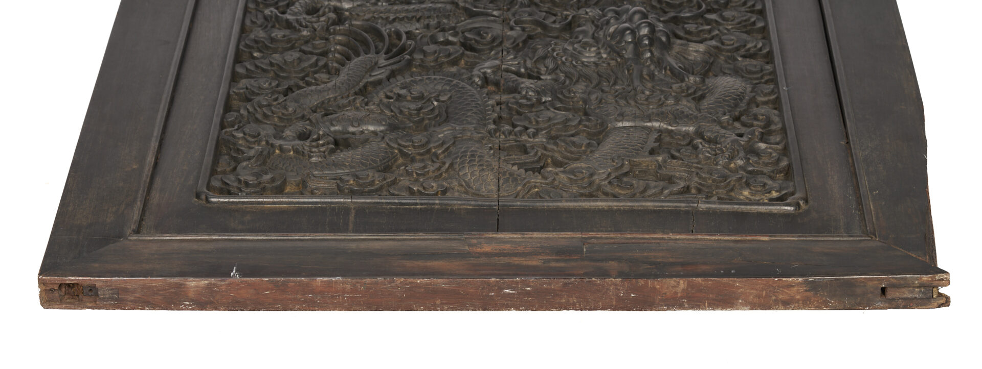 Lot 18: Large Qing Chinese Imperial Dragon Relief Carved Door