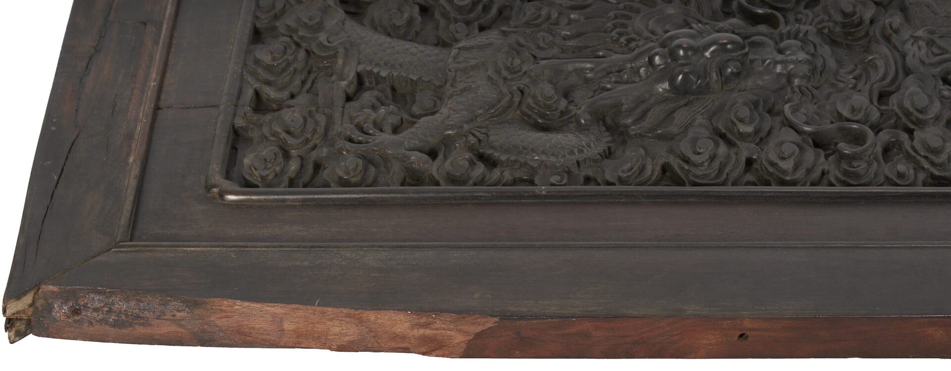 Lot 18: Large Qing Chinese Imperial Dragon Relief Carved Door