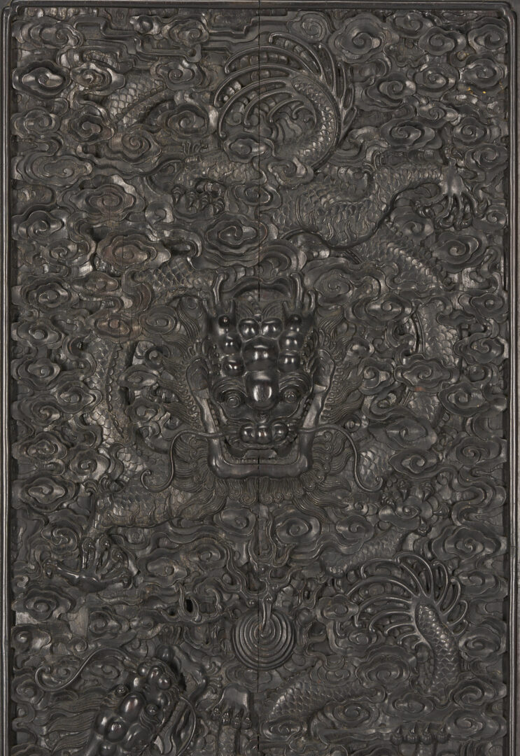 Lot 18: Large Qing Chinese Imperial Dragon Relief Carved Door