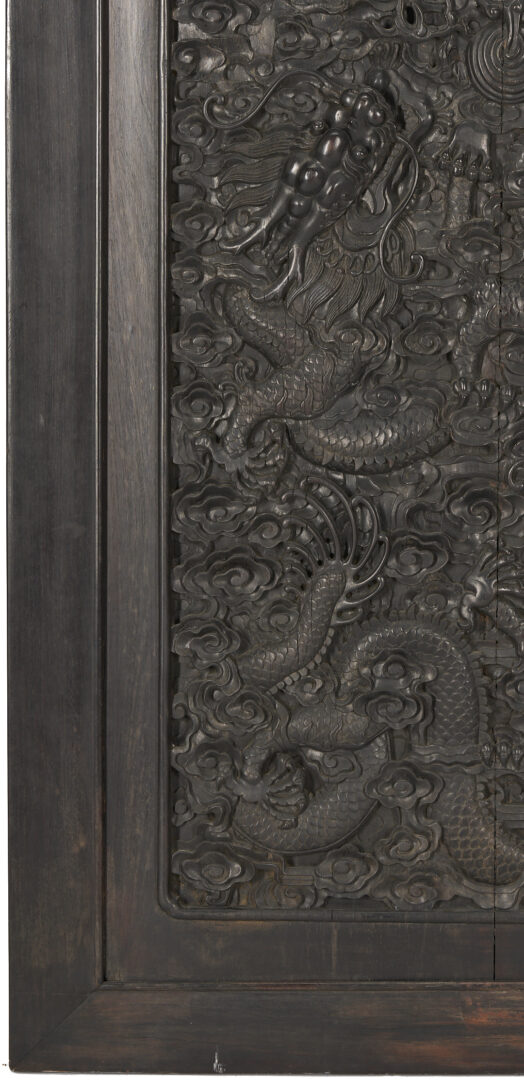 Lot 18: Large Qing Chinese Imperial Dragon Relief Carved Door