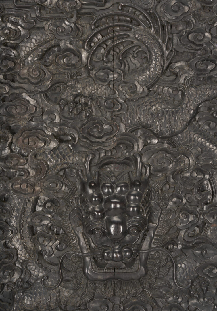 Lot 18: Large Qing Chinese Imperial Dragon Relief Carved Door