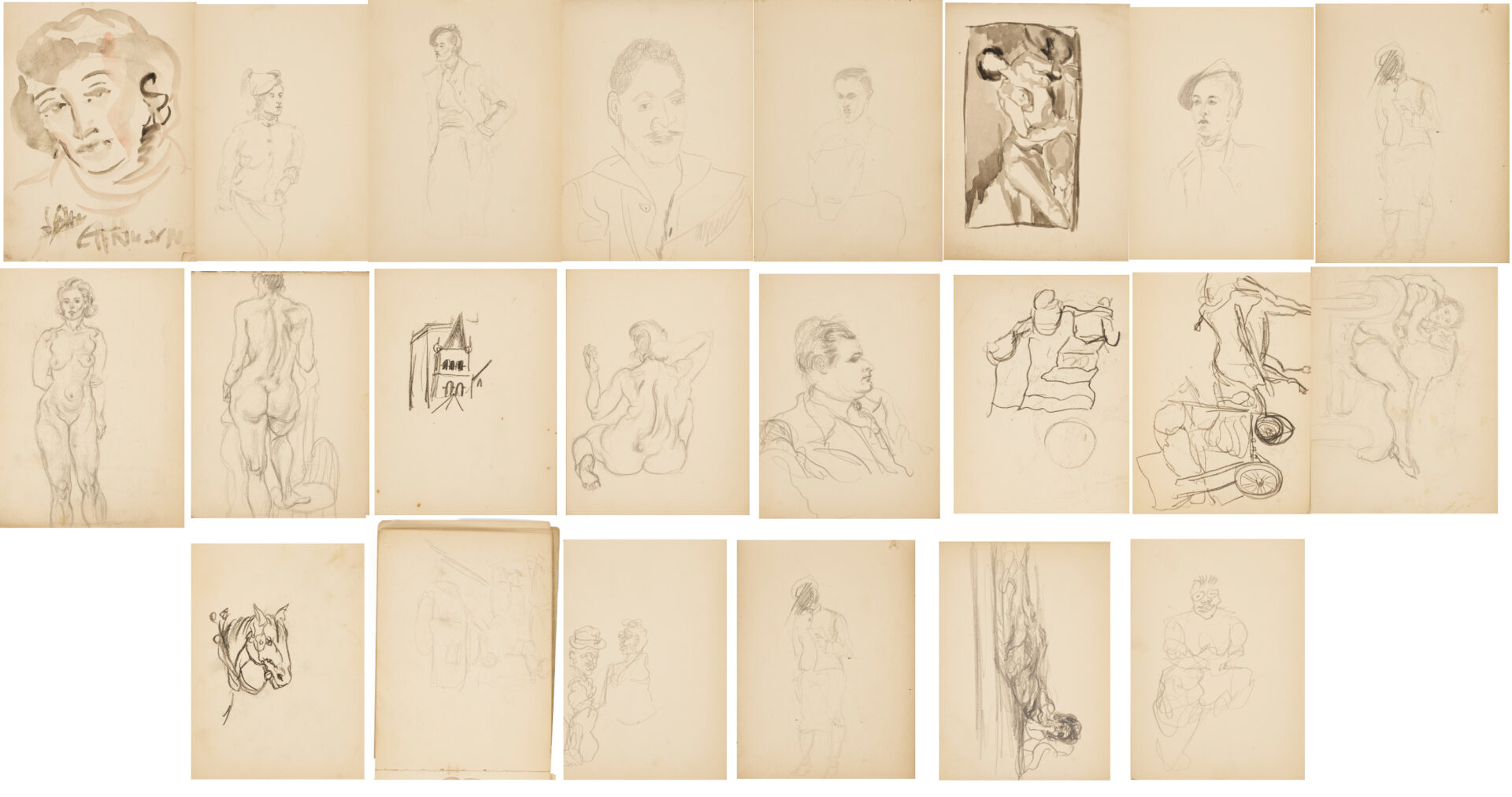 Lot 194: Joseph Delaney Sketchbook, 22 Works on Paper Incl. 14 Signed