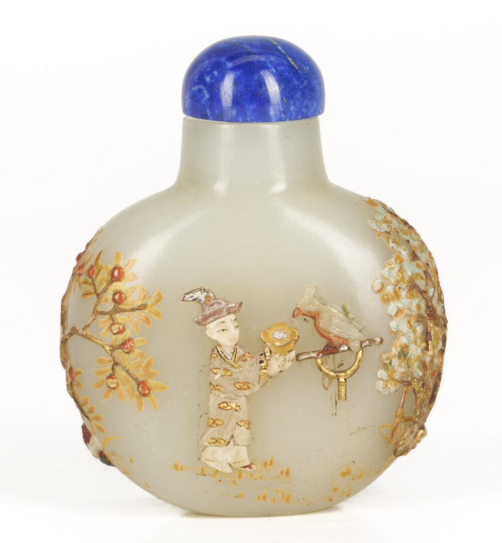 Lot 1: Japanese Embellished Chinese White Jade Snuff Bottle