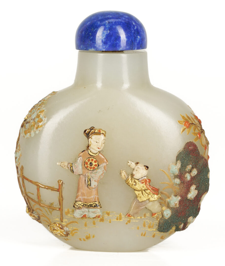 Lot 1: Japanese Embellished Chinese White Jade Snuff Bottle