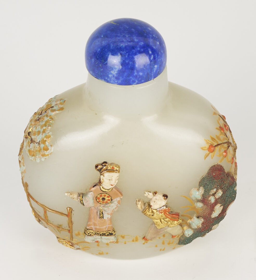 Lot 1: Japanese Embellished Chinese White Jade Snuff Bottle