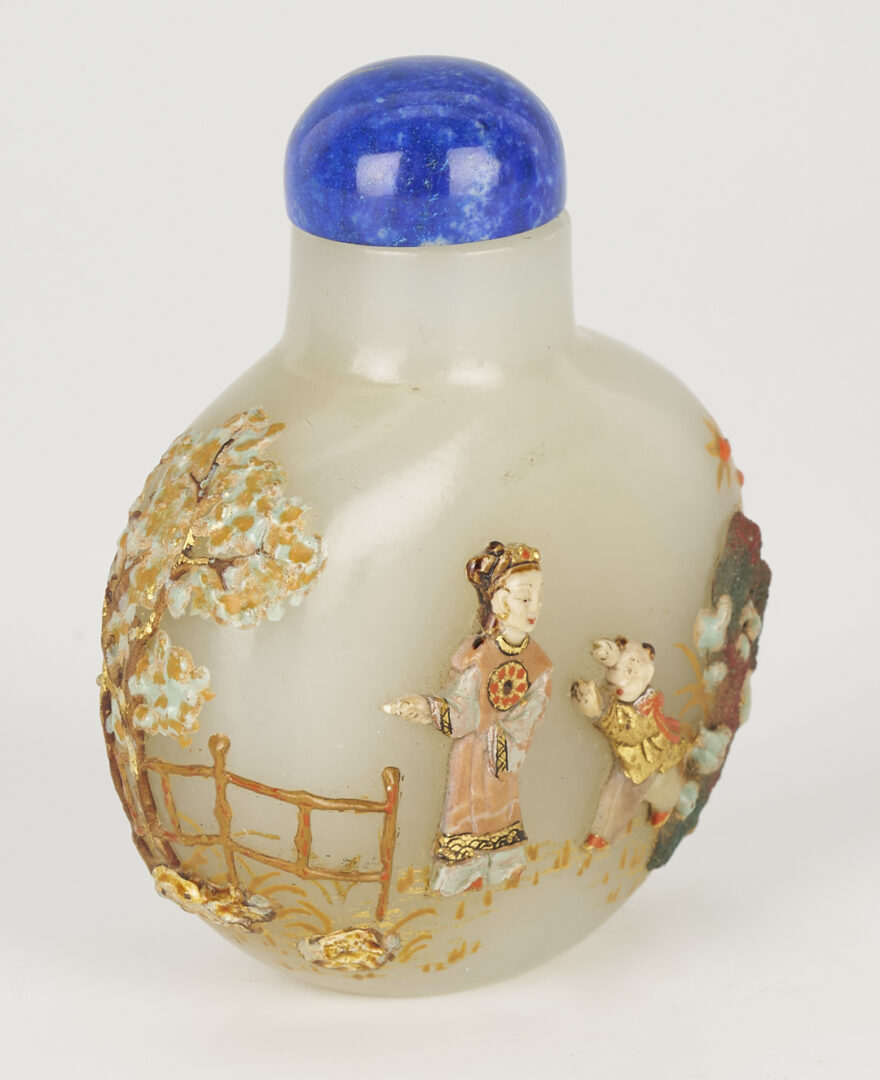 Lot 1: Japanese Embellished Chinese White Jade Snuff Bottle