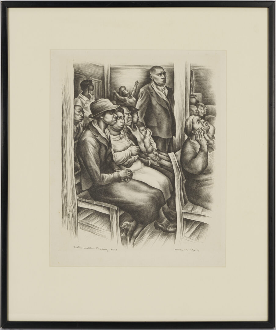 Lot 200: Meyer Wolfe Lithograph, Brother Mathew Preaching