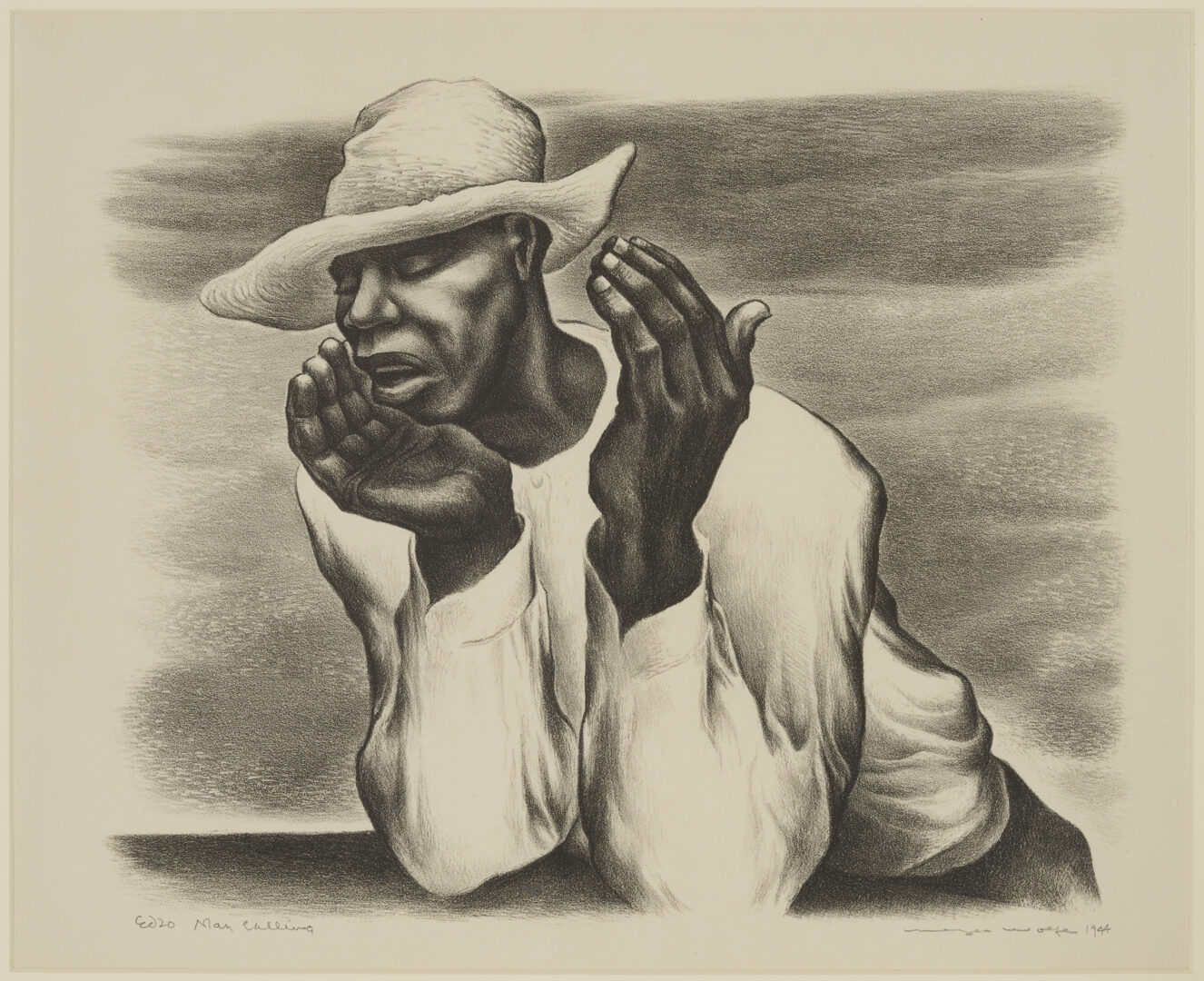 Lot 207: Meyer Wolfe Lithograph, Man Calling