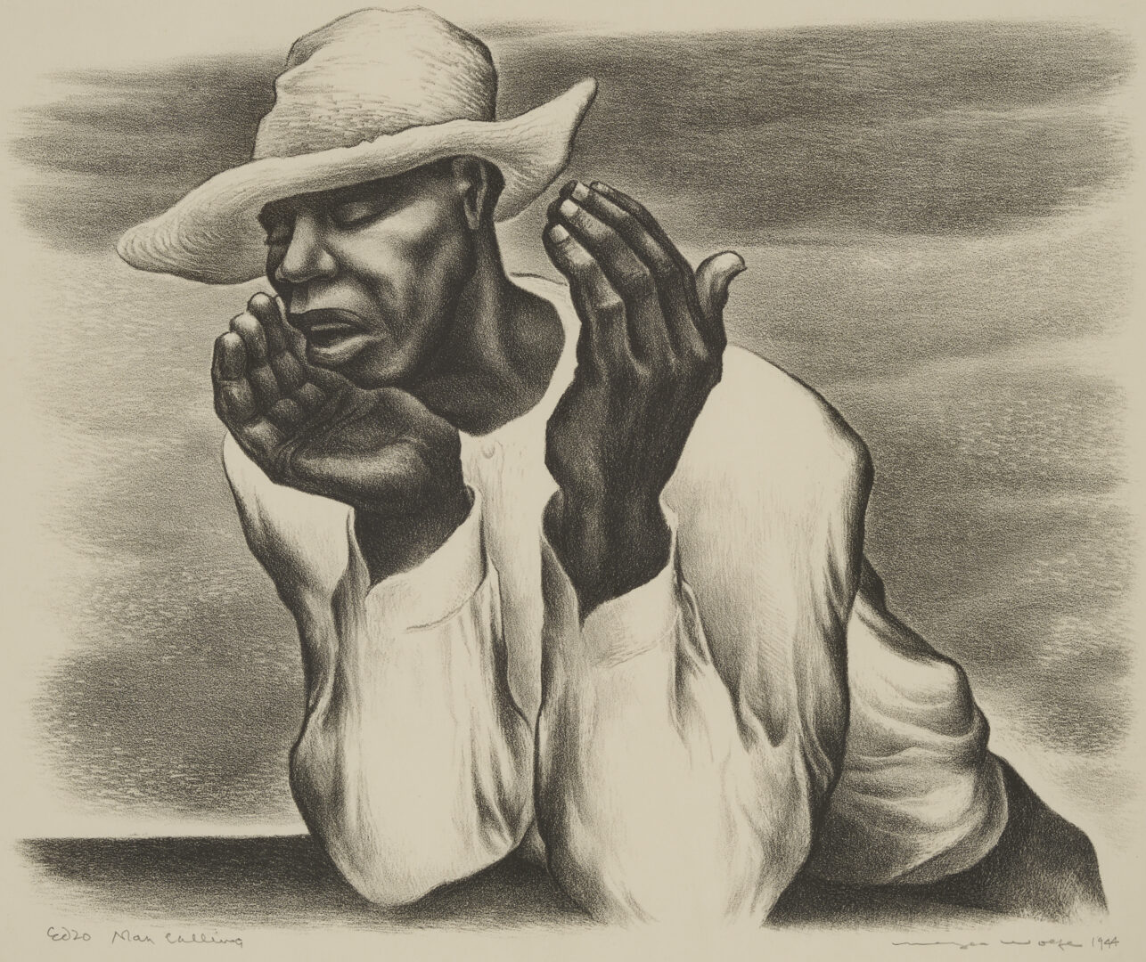 Lot 207: Meyer Wolfe Lithograph, Man Calling