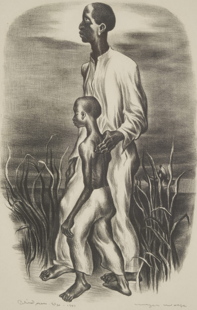 Lot 210: Meyer Wolfe Lithograph, Blind Man