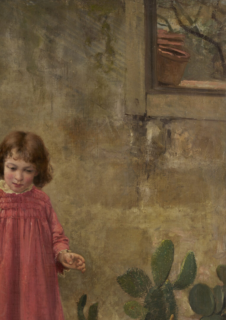 Lot 215: Carl Gutherz O/C Painting, Two Girls w/ Cactus