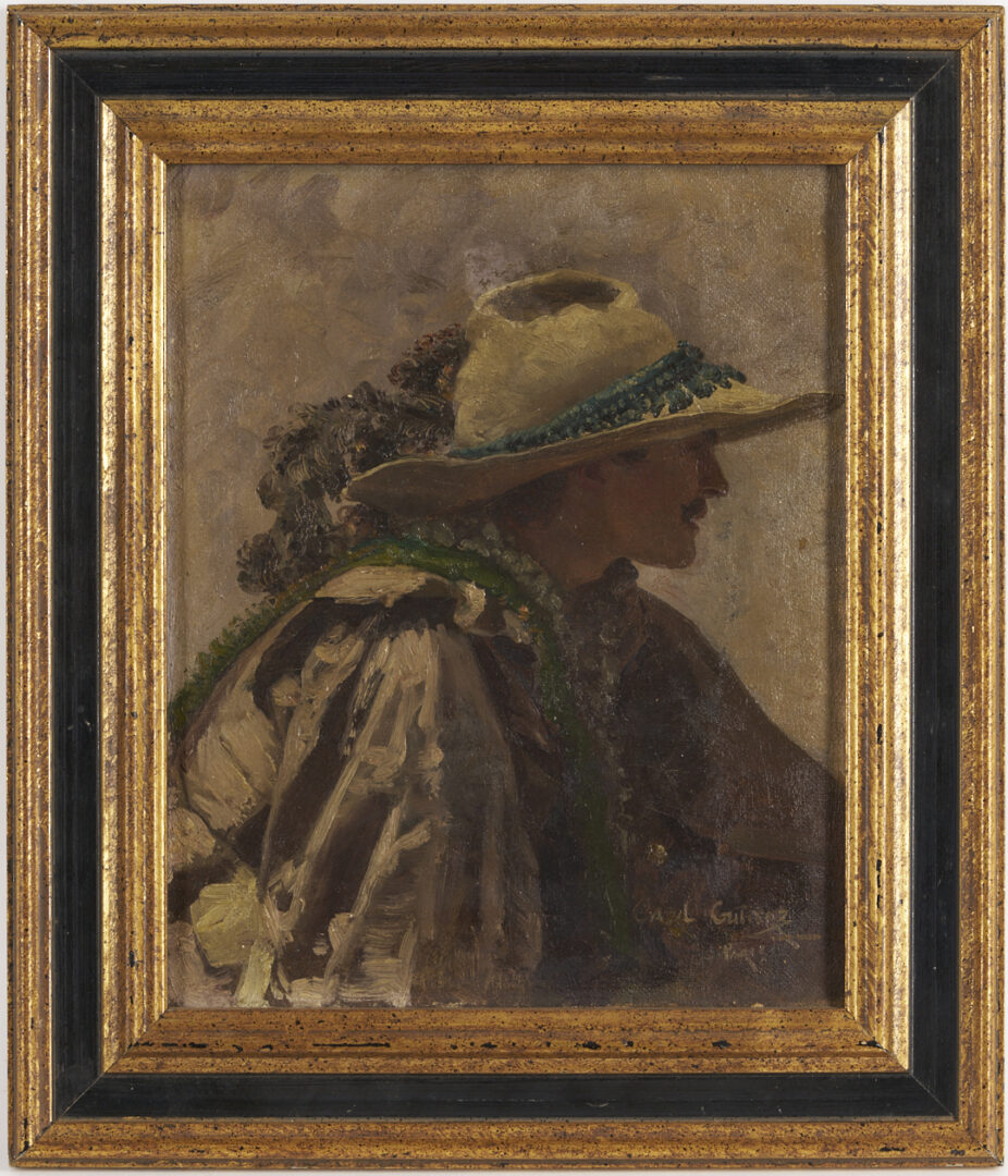 Lot 216: Carl Gutherz O/C Portrait of a Man w/ a Feathered Hat