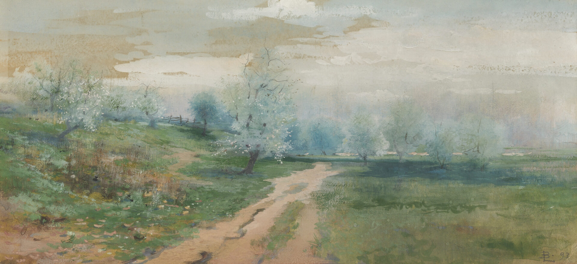 Lot 221: Lloyd Branson Watercolor Spring Landscape & Book