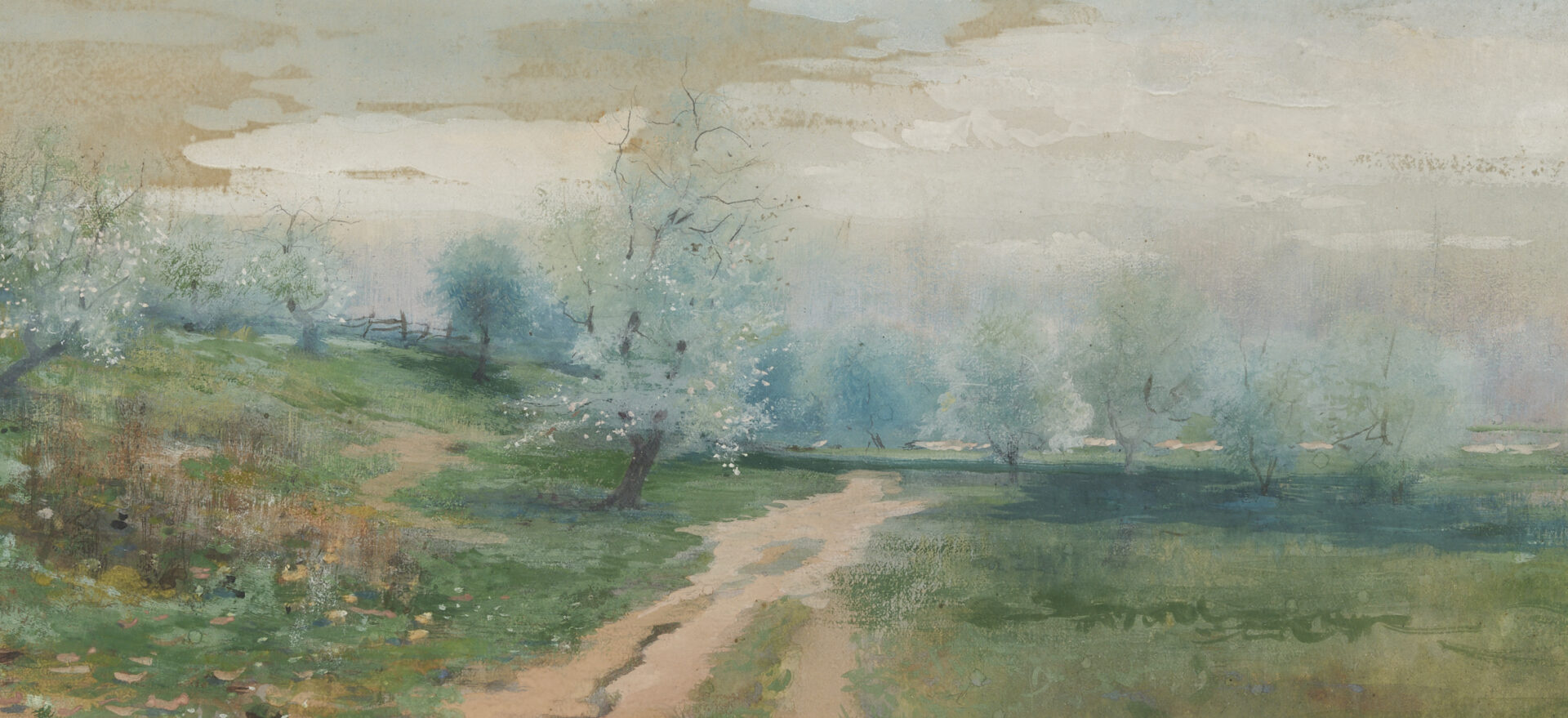 Lot 221: Lloyd Branson Watercolor Spring Landscape & Book