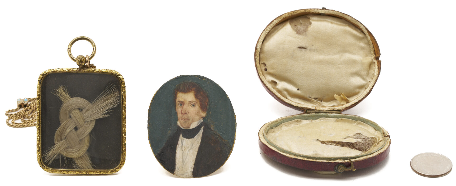 Lot 224: Andrew Jackson Hair in Locket and Portrait Miniature