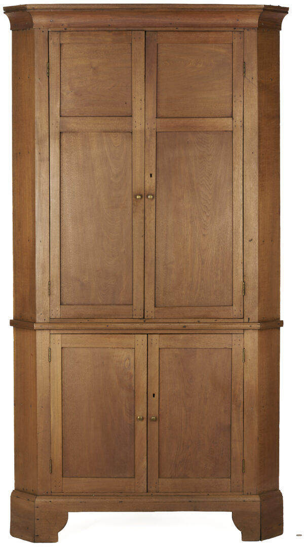 Lot 229: Diminutive East TN Blind Door Walnut Corner Cupboard